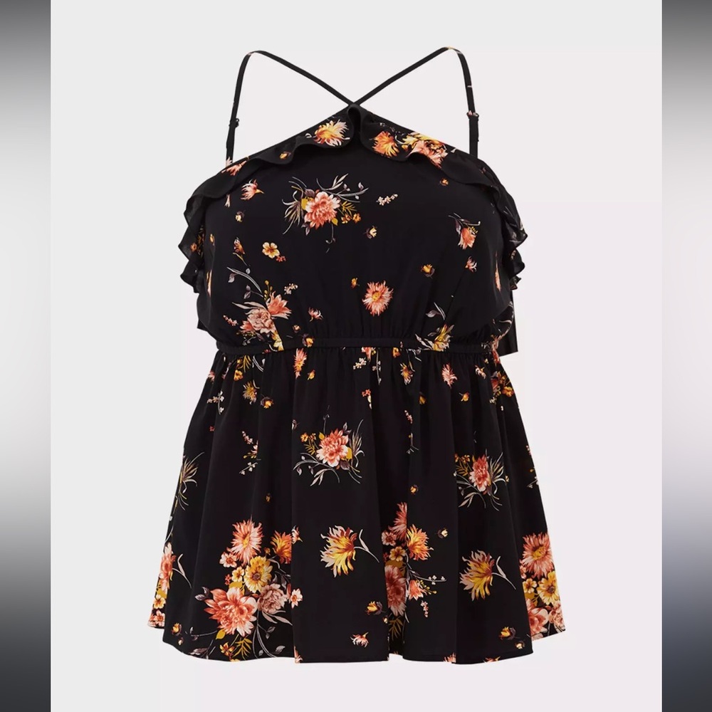 Cross Neck Baby Doll Top Black Floral Torrid Plus Size Tank